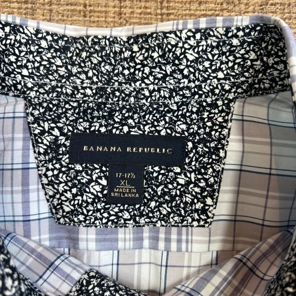 Men's Banana Republic Gray Plaid Oxford Shirt size XL